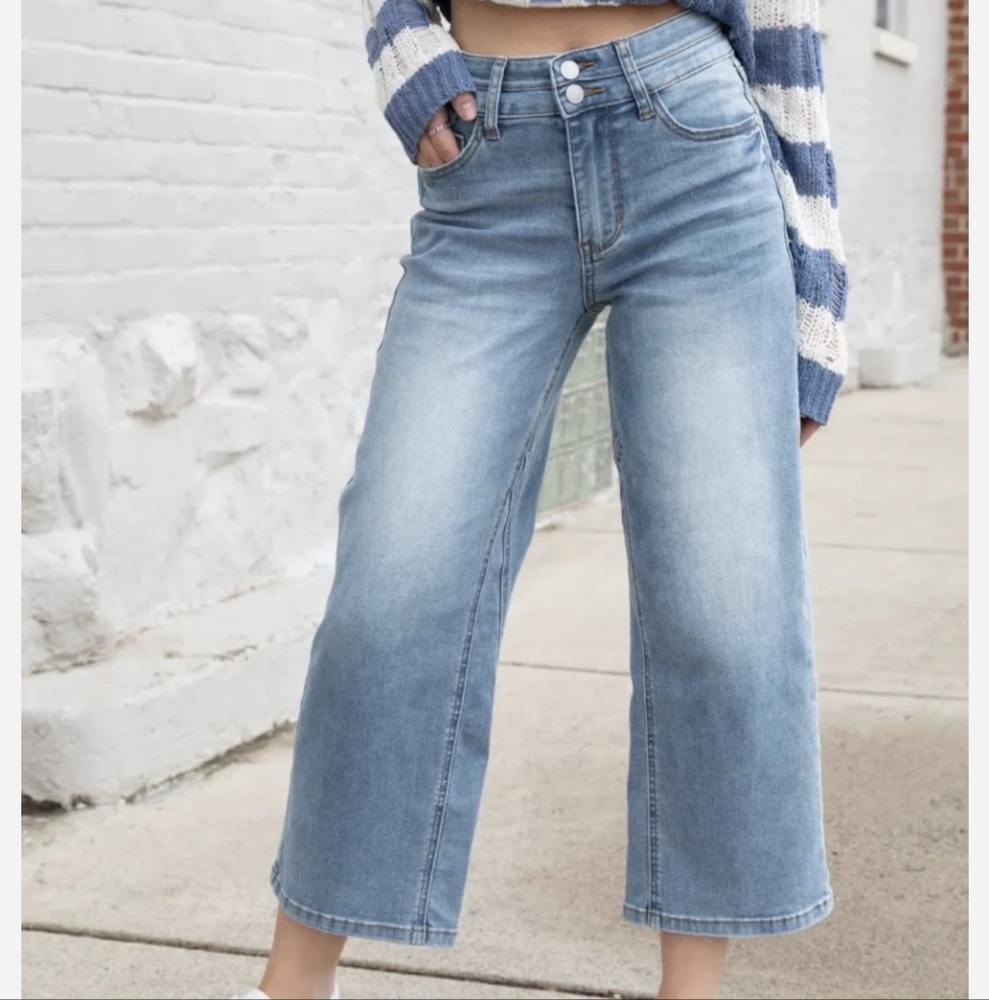 NWT Judy Blue High Waist Double Waistband Wide Leg Crop